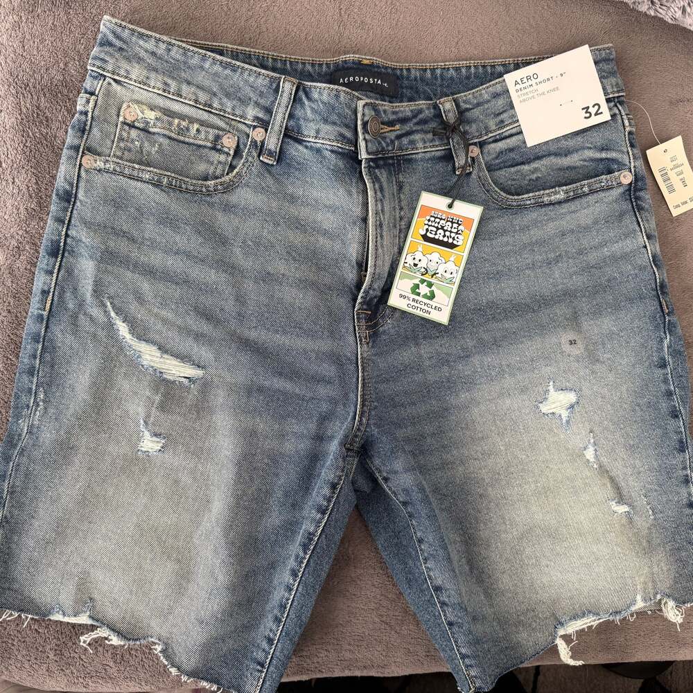 Aeropostale Men's Aero Denim Short 9" Stretch Slim Cut-Off Distressed Jeans Size